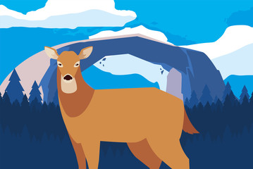 deer happy autumn season flat design