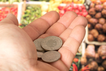 Münzen Schweizer Franken und Lebensmittel