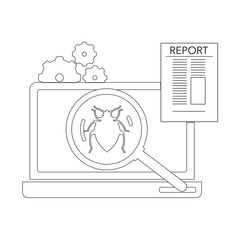 Virus scanning and reporting concept. Line art on white background. 