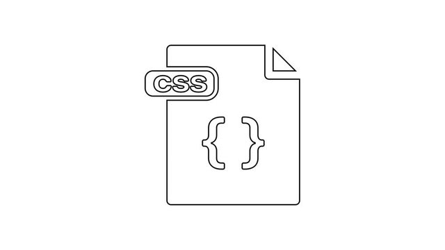 Black CSS file document. Download css button line icon on white background. CSS file symbol. 4K Video motion graphic animation