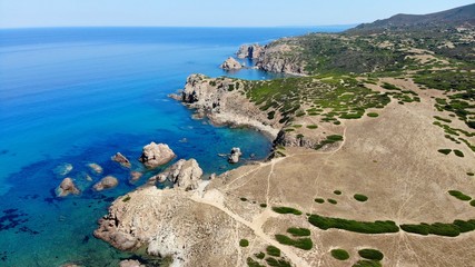 vue aérienne du Capo Pecora, Costa verde, Sardaigne, Italie