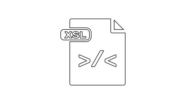 Black XSL file document. Download xsl button line icon on white background. Excel file symbol. 4K Video motion graphic animation