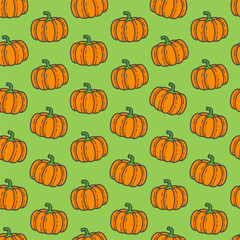 Vector Pumpkin Seamless Pattern. Cartoon Pumpkin Background.