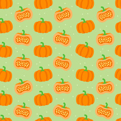 Vector Pumpkin Seamless Pattern. Flat Color Pumpkin Background.