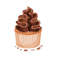 Cupcake with cream. Vector illustration on a white background.