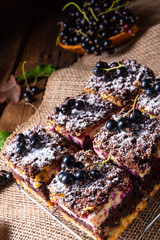 Polish cake from tin with fruit and sprinkles