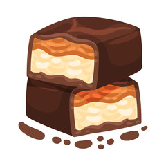 Two halves of chocolate candy. Vector illustration on a white background.