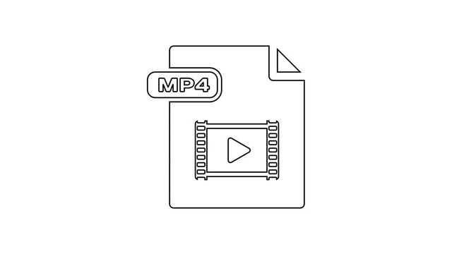 Black MP4 file document. Download mp4 button line icon on white background. MP4 file symbol. 4K Video motion graphic animation