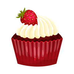 Chocolate cupcake with whipped cream. Vector illustration on a white background.