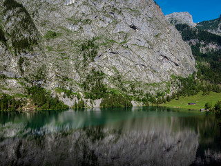 Obraz na płótnie Canvas The Obersee which is behind the Königssee as a quite place for hiking and relaxing and to enjoy nature in Germany 