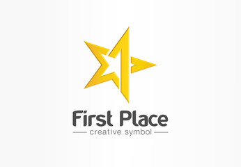 First place, contest winner, number one creative symbol concept. Award, prize, victory abstract business logo idea. Gold star trophy icon. Corporate identity logotype, company graphic design tamplate