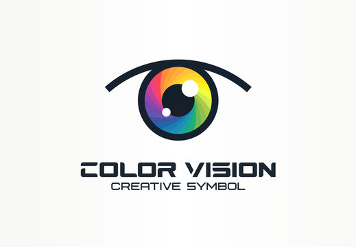 Color vision, camera eye creative symbol concept. Digital technology, security, protect abstract business logo idea. Rainbow spectrum icon. Corporate identity logotype, company graphic design tamplate