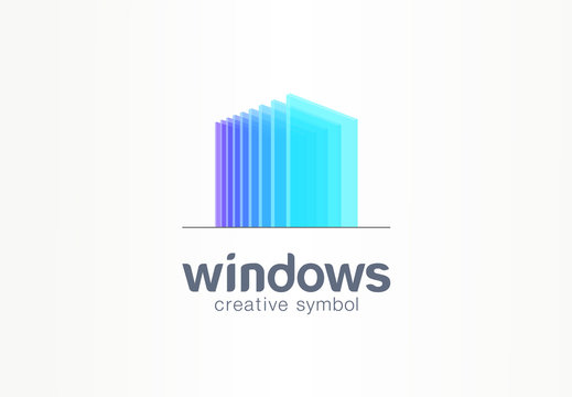 3d Windows, Glass Creative Symbol Concept. Construction, Architecture, Real Estate, Abstract Business Logo Idea. Home, Build, House Icon. Corporate Identity Logotype, Company Graphic Design Tamplate