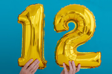 Gold foil number 12 celebration balloon