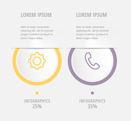 Vector infographic flat template circles for two paper label, diagram, graph, presentation. Business concept with 2 options. Blank space for content, step for step, timeline, workflow, marketing