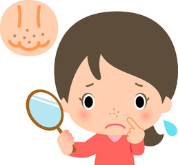 鼻の毛穴の汚れを気にする若い女性