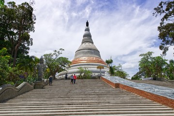Ratchasima, Thailand - July 28' 2019 : Wat Pa Phupha Soong (Phupha Soong Temple). The temple is located in the middle of the high peak, the scenery of Sung Noen District.Nakhon Ratchasima, Thailand.