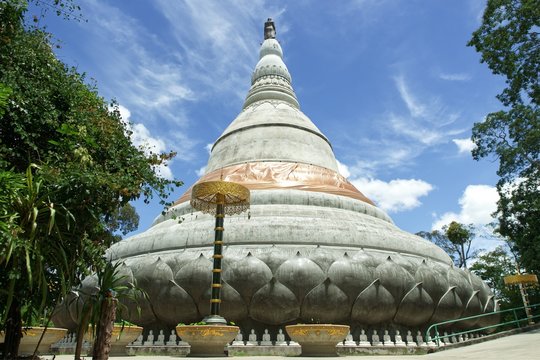 Ratchasima, Thailand - July 28' 2019 : Wat Pa Phupha Soong (Phupha Soong Temple). The temple is located in the middle of the high peak, the scenery of Sung Noen District.Nakhon Ratchasima, Thailand.