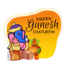Vector illustration for Traditional Indian Festival Celebrate Happy Ganesh Chaturthi. Abstract text Space Background.