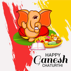Vector illustration for Traditional Indian Festival Celebrate Happy Ganesh Chaturthi. Abstract text Space Background.
