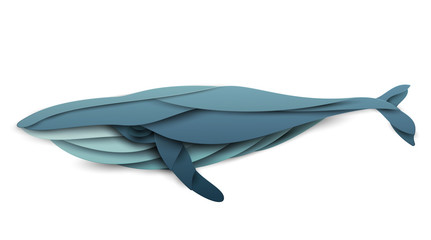 Humpback whale . Cartoon wild animal in trendy paper cut craft graphic style. Modern design for advertising, branding greeting card, cover, poster, banner. Vector illustration.