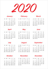 Year 2020 calendar vector design template