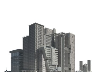 Fototapeta na wymiar Futuristic buildings isolated on white background 3D Illustration