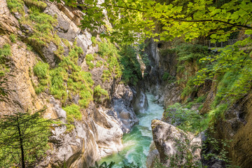 Beautiful view of turquoise blue colored water in canyon 