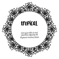 Beautiful cards with wreath tropical flower, with style vintage frame. Vector