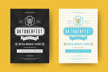Obraz premium Oktoberfest flyers or posters retro typography templates willkommen zum beer festival celebration vector illustration