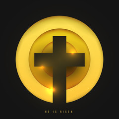 Obraz premium Christian cross in minimal trendy geometric paper cut style. Creative modern religious concept. Colorful vector illustration. Background for greeting card, banner, cover.