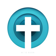 Obraz premium Christian cross in minimal trendy geometric paper cut style. Creative modern religious concept. Colorful vector illustration. Background for greeting card, banner, cover.