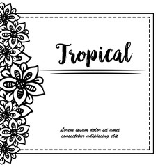 Beautiful cards with wreath tropical flower, with style vintage frame. Vector