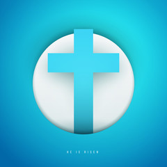 Obraz premium Christian cross in minimal trendy geometric paper cut style. Creative modern religious concept. Colorful vector illustration. Background for greeting card, banner, cover.