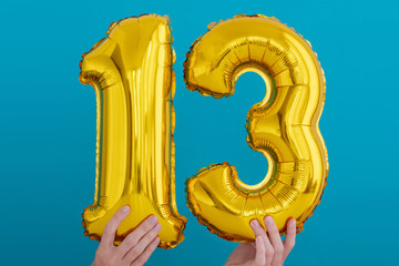 Gold foil number 13 celebration balloon