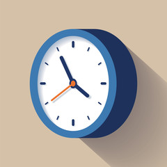3d Clock icon in flat style, timer on color background. Business watch. Vector design element for you project