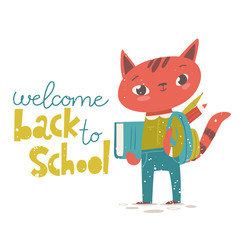 Hello Autumn poster with cat with an umbrella