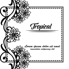 Beautiful wreath frame, vintage border, for template of tropical cards. Vector