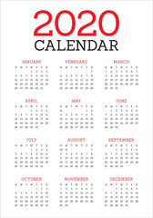 Year 2020 calendar vector design template