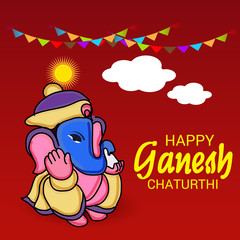 Vector illustration for Traditional Indian Festival Celebrate Happy Ganesh Chaturthi. Abstract text Space Background.