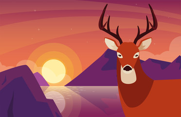 deer happy autumn season flat design