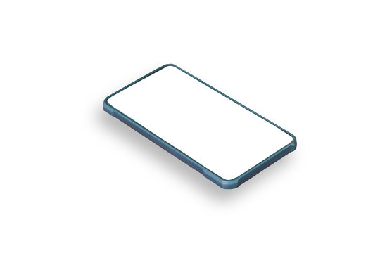 Blue smart phone with white screen and copyspace for your text isolated on whiite background.