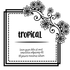 Floral frame, with decoration unique, for tropical celebration cards. Vector