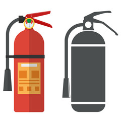 Fire extinguisher flat icon and silhouette