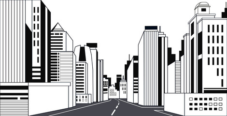 highway asphalt road city skyline modern buildings high skyscrapers cityscape background line horizontal