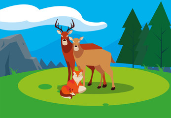 Obraz na płótnie Canvas fox and deers happy autumn season design