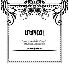 Pattern wreath frame, with vintage flowers, for concept tropical invitation cards. Vector