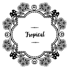 Wreath frame with cute design, lettering of tropical, template of cards. Vector