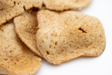 Traditional Thai snack, Rice cracker mix fish meat on white background