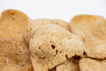 Traditional Thai snack, Rice cracker mix fish meat on white background